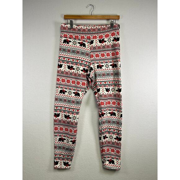 No Boundaries Fair Isle Bear Christmas holiday leggings large - Picture 1 of 7